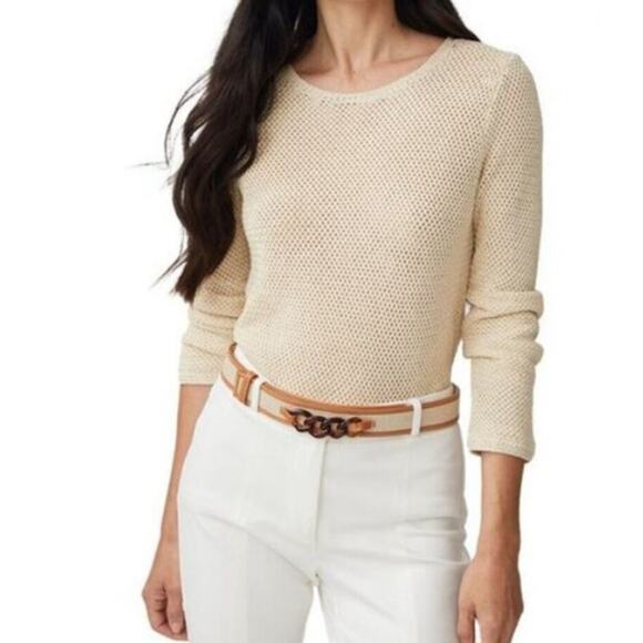 J. McLaughlin Long Sleeve Donna Sweater Womens Large Beige Linen Blend Neutral - Picture 1 of 10